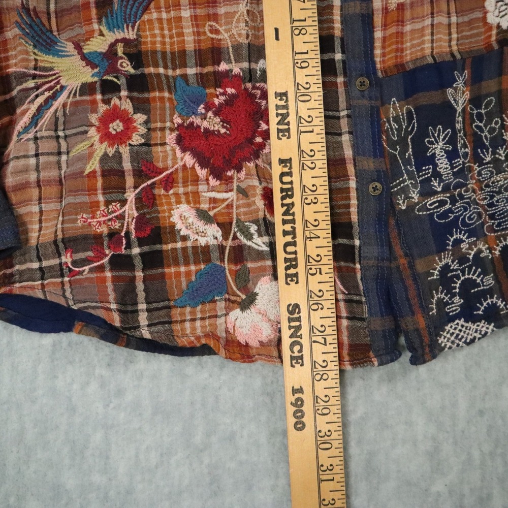 Johnny Was Workshop Freja Whimsical Plaid Button Down Shirt Womens XL Patchwork - Picture 5 of 6